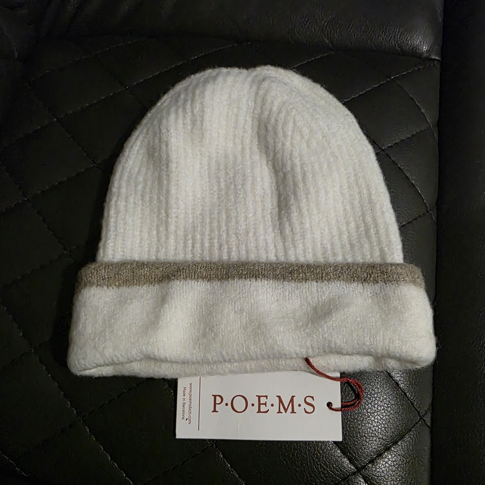 White and Gray Knit Beanie